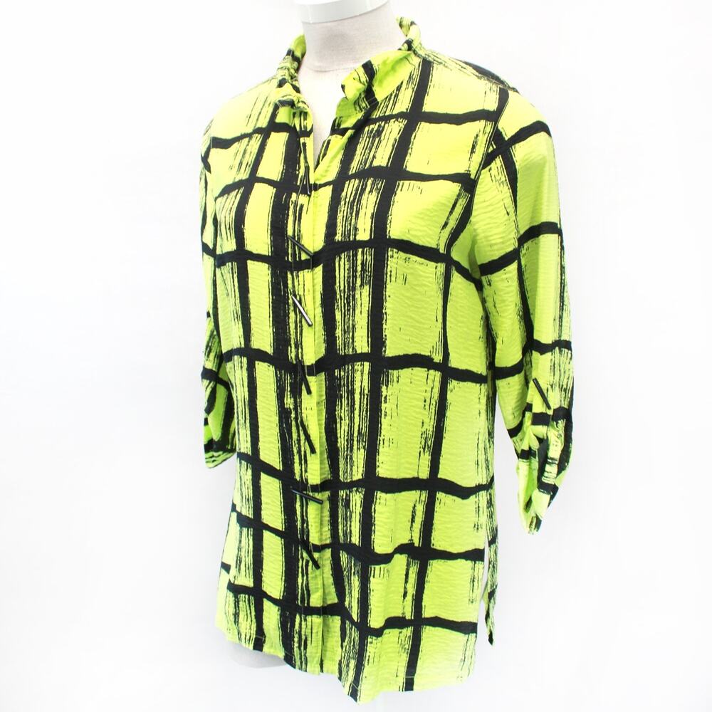 Ali Miles Green Blouse Shirt Button Plaid Abstract Print Rayon Blend Casual XL